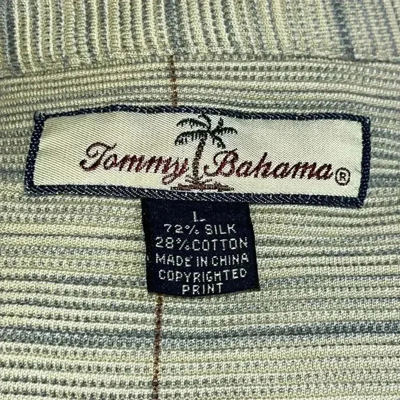 Tommy Bahama Men’s Silk‎ Cotton Blend Green and Blue Stripped Button-up Shirt LG - Picture 6 of 6